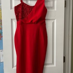 Red Sequin One Shoulder Sheath Dress